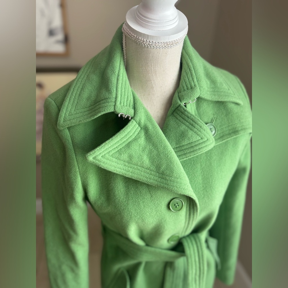 Giacca Light Green Single Button Belted Wool Pea … - image 7